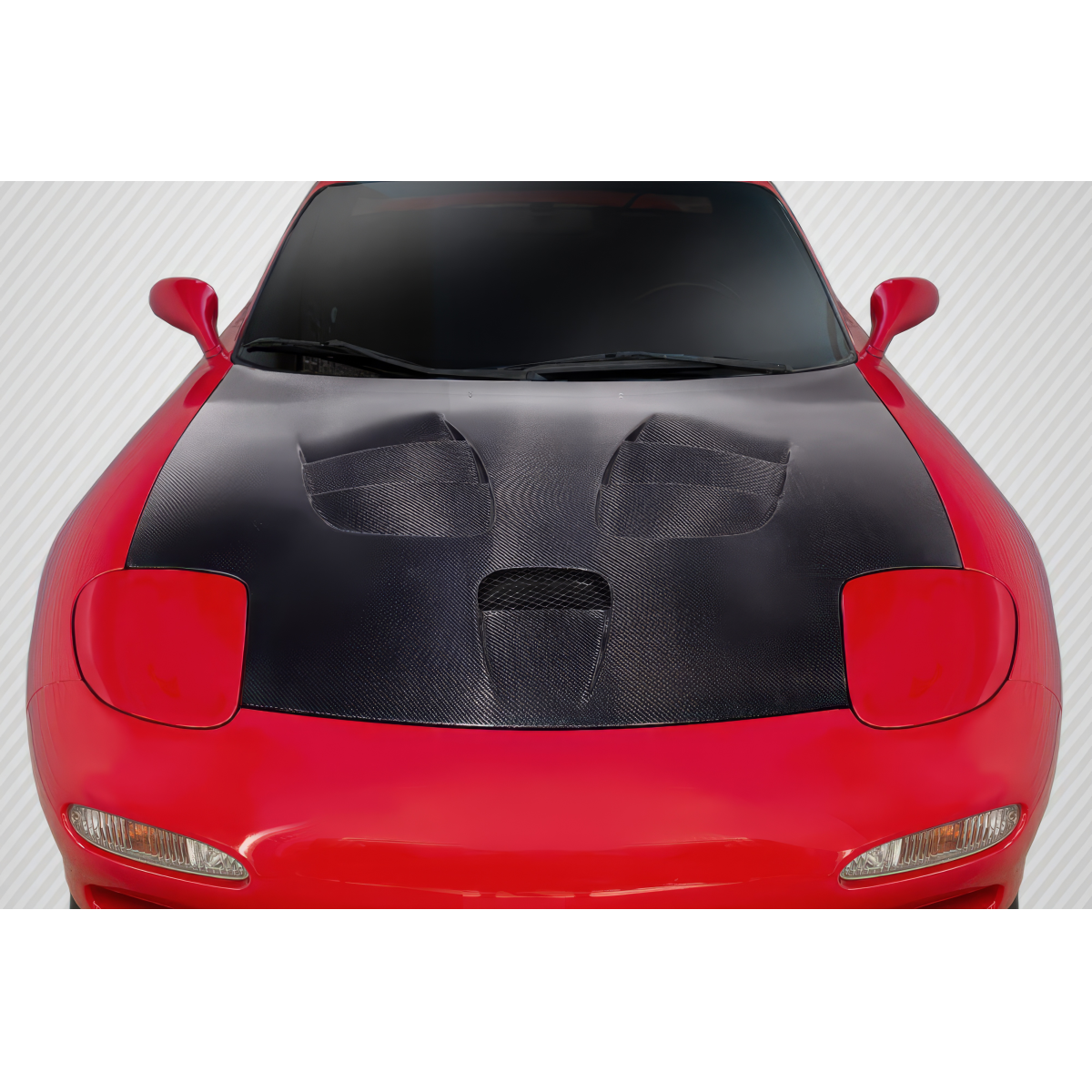 Modify your Mazda RX-7 1993 with our Exterior/Hoods - Top view of the hood at a straight angle