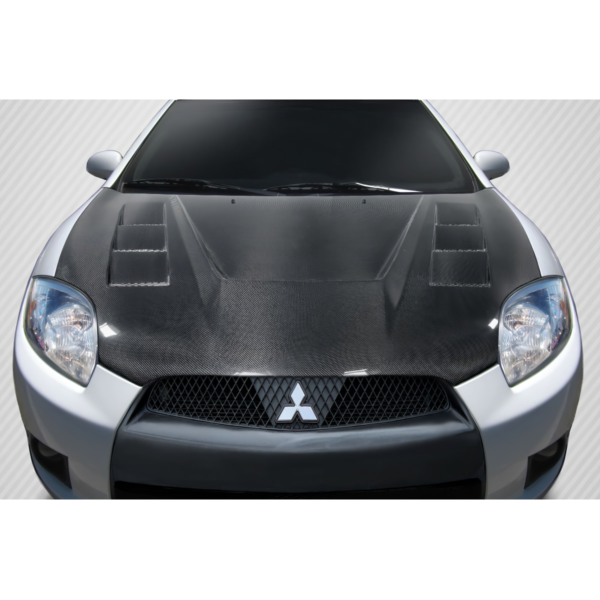 Modify your Mitsubishi Eclipse 2006 with our Exterior/Hoods - Front view showing carbon fiber hood design