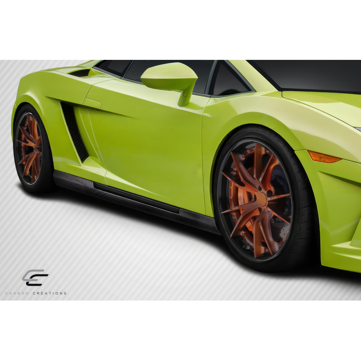 Modify your Lamborghini Gallardo 2004 with our Exterior/Side Skirts - Side angle view of vehicle showcasing side skirts