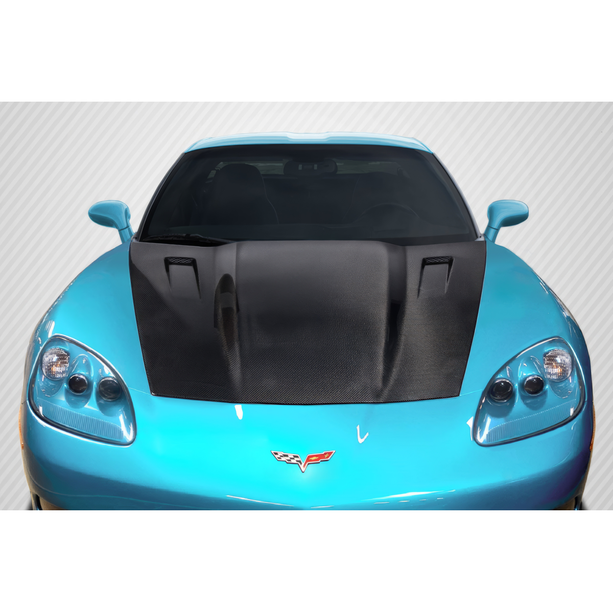 Modify your Chevrolet Corvette 2005 with our Exterior/Hoods - Front view of vehicle part at a straight angle