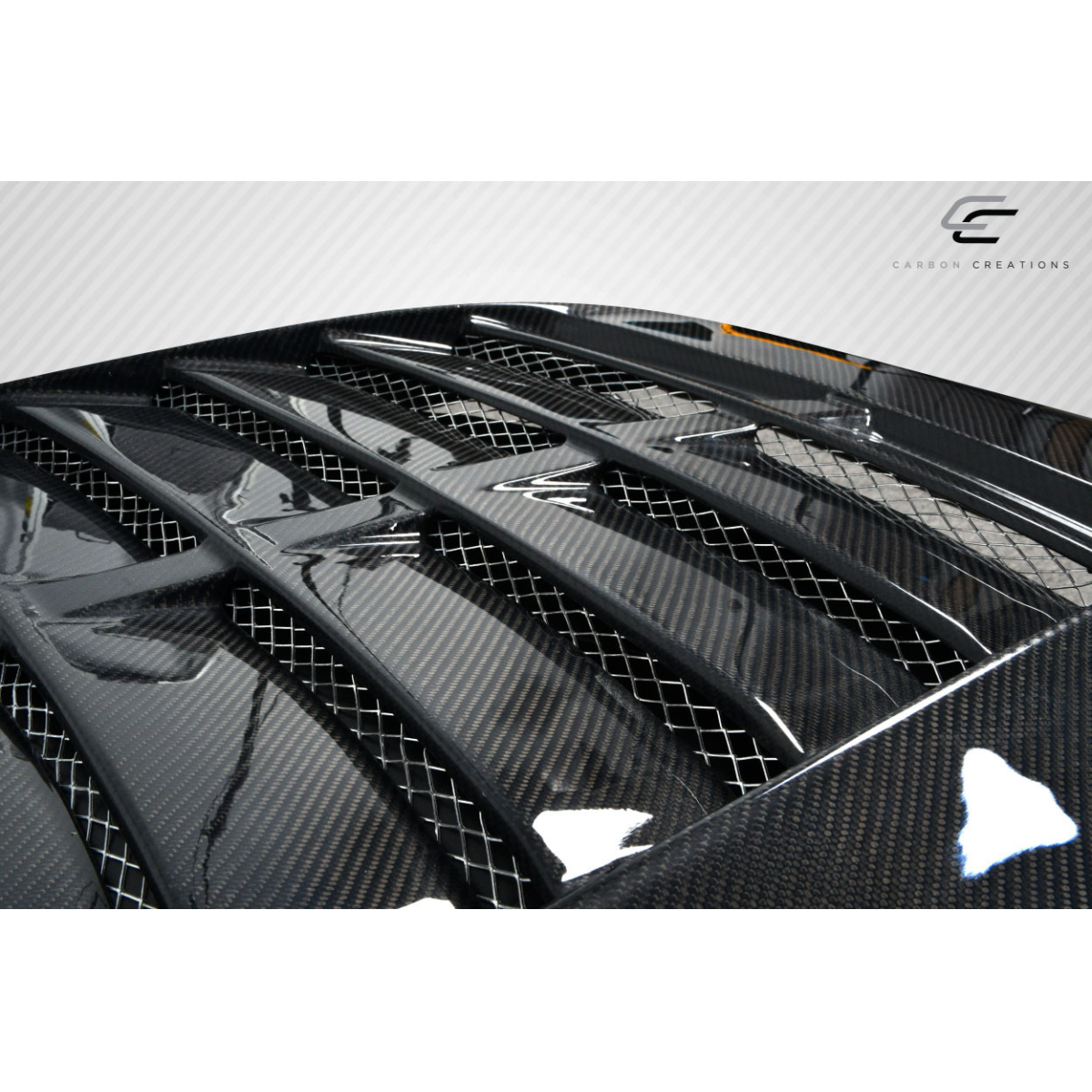 Modify your Ford Mustang 1987 with our Exterior/Hoods - Top down view of carbon fiber hood part