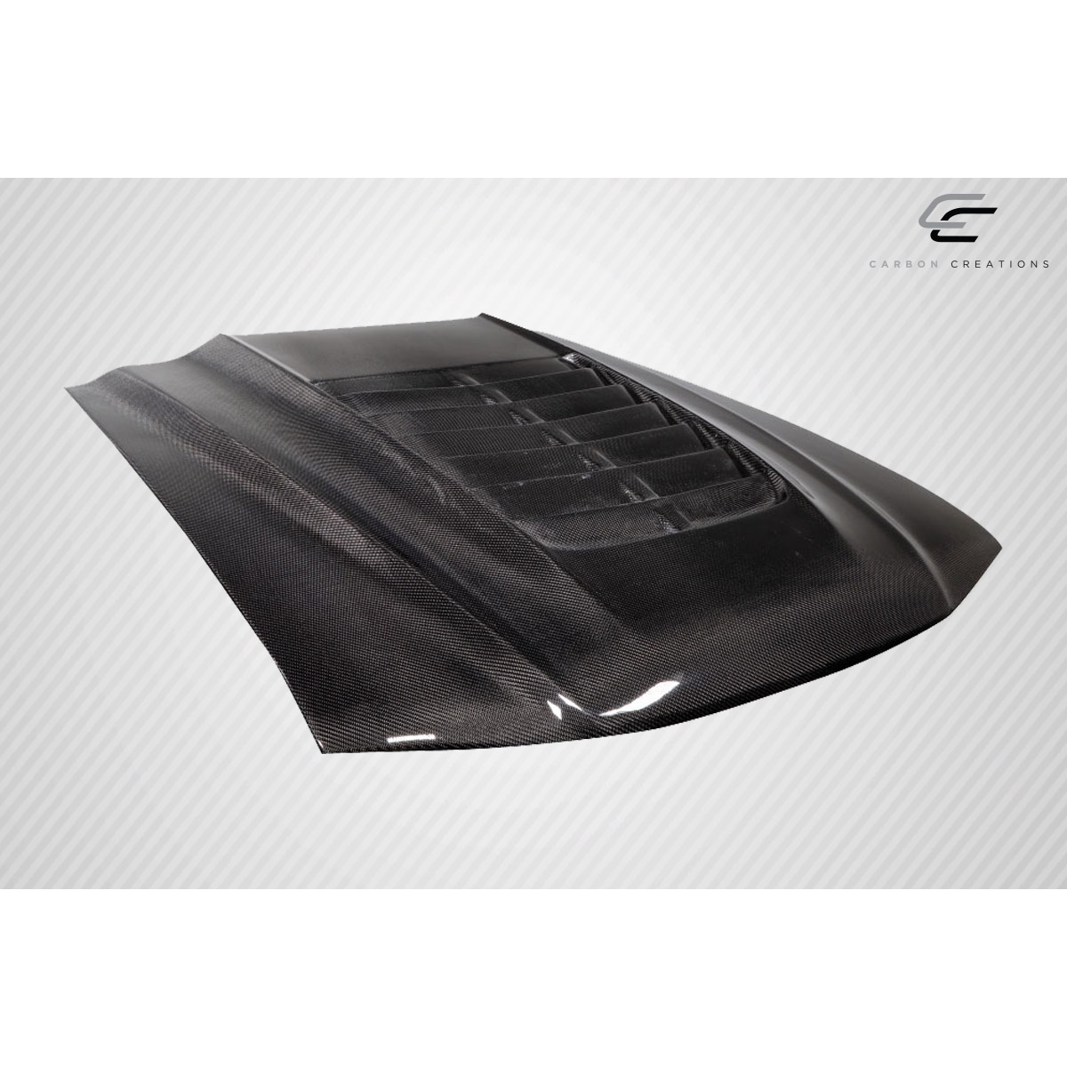 Modify your Ford Mustang 1994 with our Exterior/Hoods - Angled view showing carbon fiber hood design