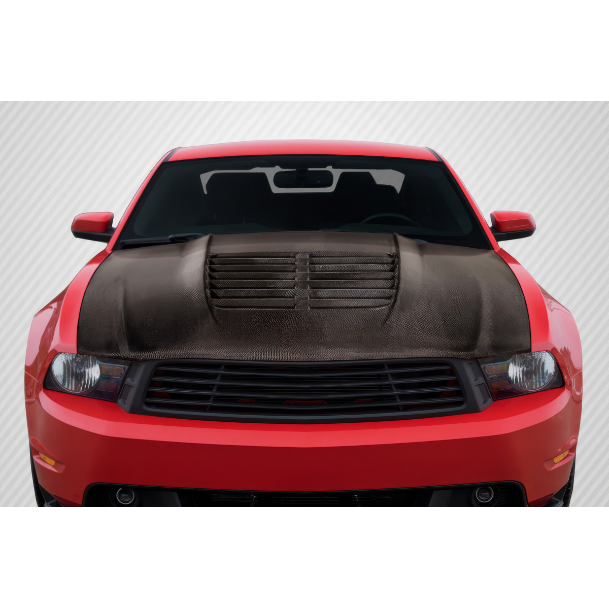 Modify your Ford Mustang 2010 with our Exterior/Hoods - Front view of carbon fiber hood installed