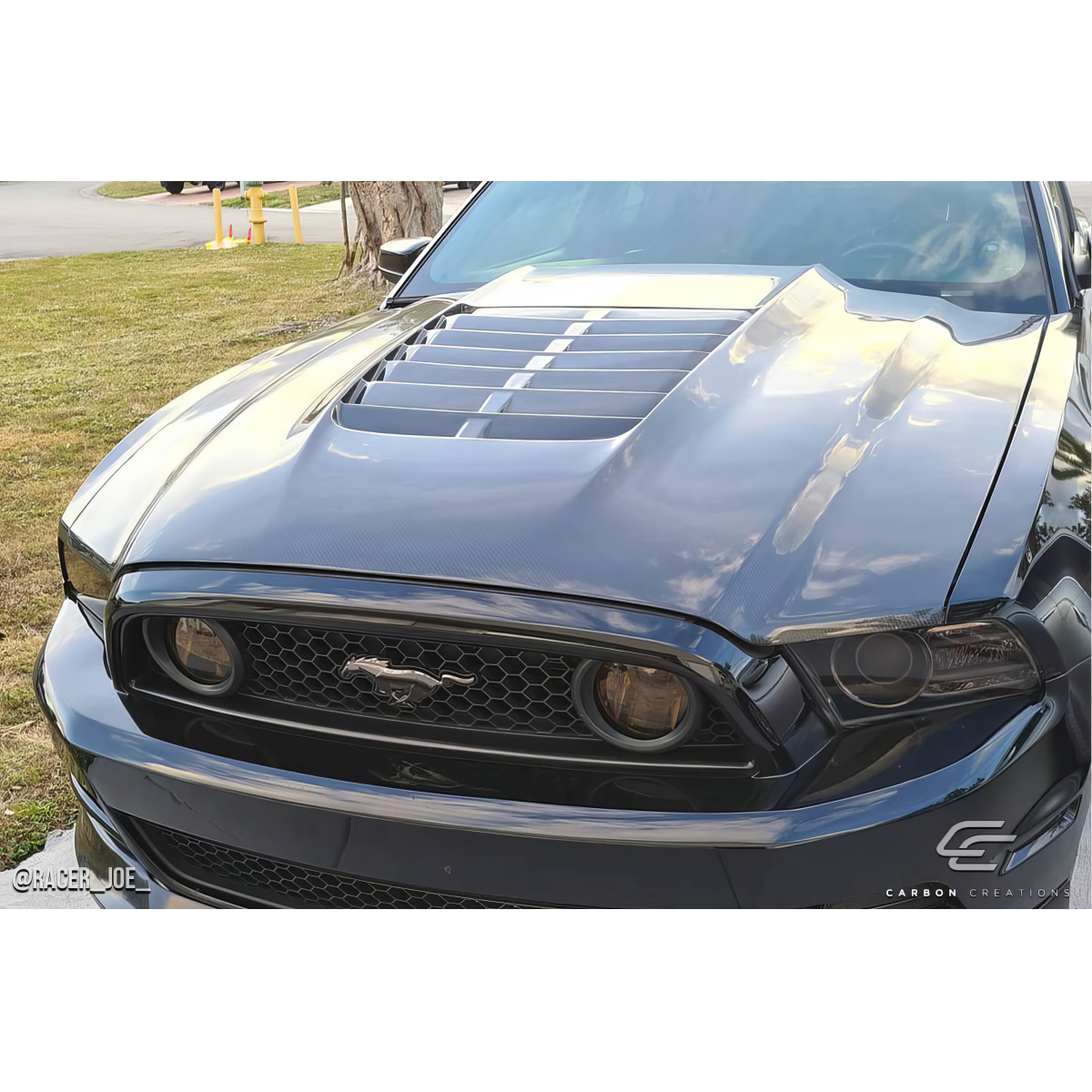 Modify your Ford Mustang 2013 with our Exterior/Hoods - The image is viewed from a front angle