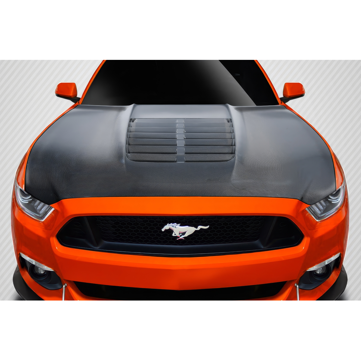 Modify your Ford Mustang 2015 with our Exterior/Hoods - Front view at a slight angle looking down