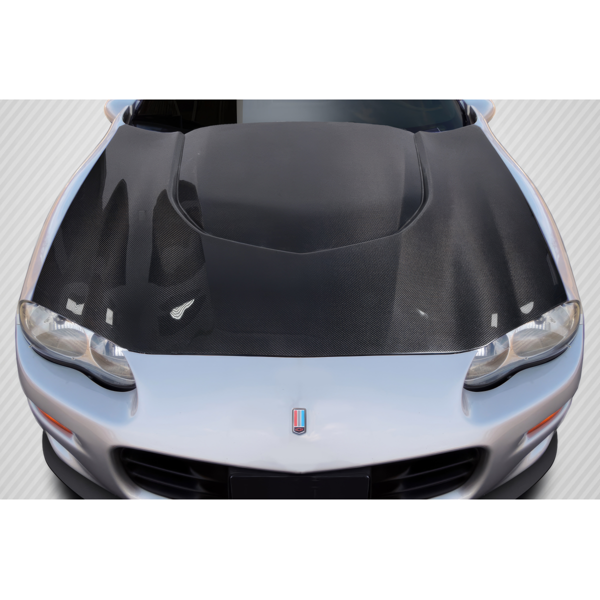 Modify your Chevrolet Camaro 1998 with our Exterior/Hoods - Front view of carbon fiber hood at a slight angle