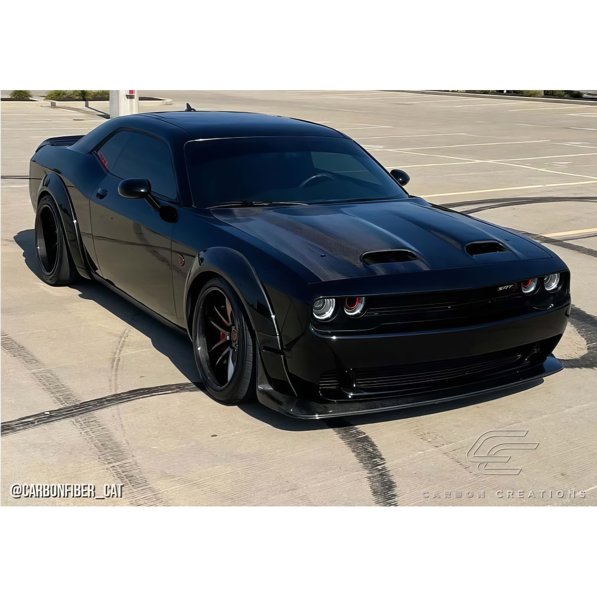 Modify your Dodge Challenger 2008 with our Exterior/Hoods - Front three quarter view showing hood design