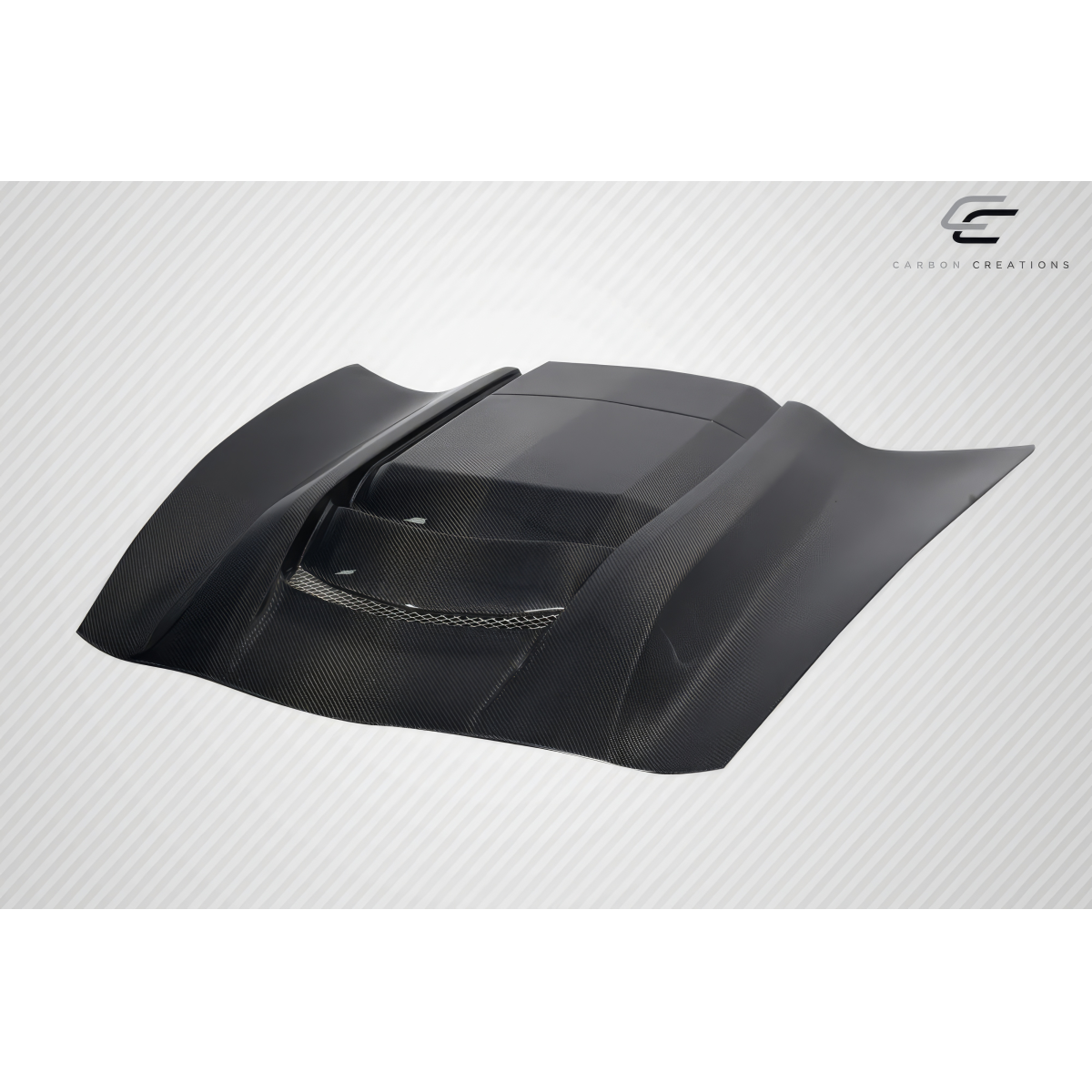 Modify your Chevrolet Corvette 2014 with our Exterior/Hoods - Angled view of a carbon fiber hood