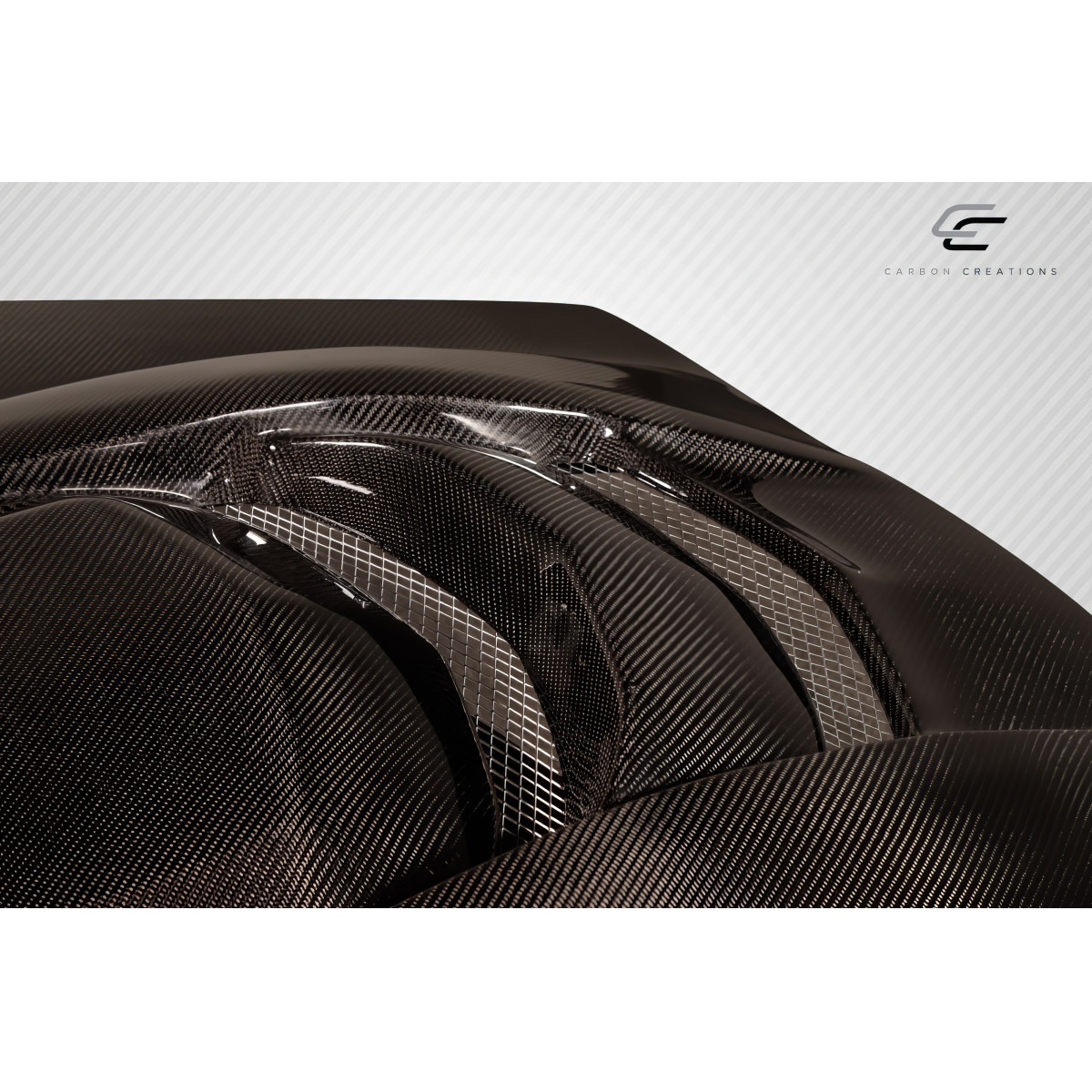 Modify your Chevrolet Corvette 2005 with our Exterior/Hoods - Top down view of carbon fiber hood from angle