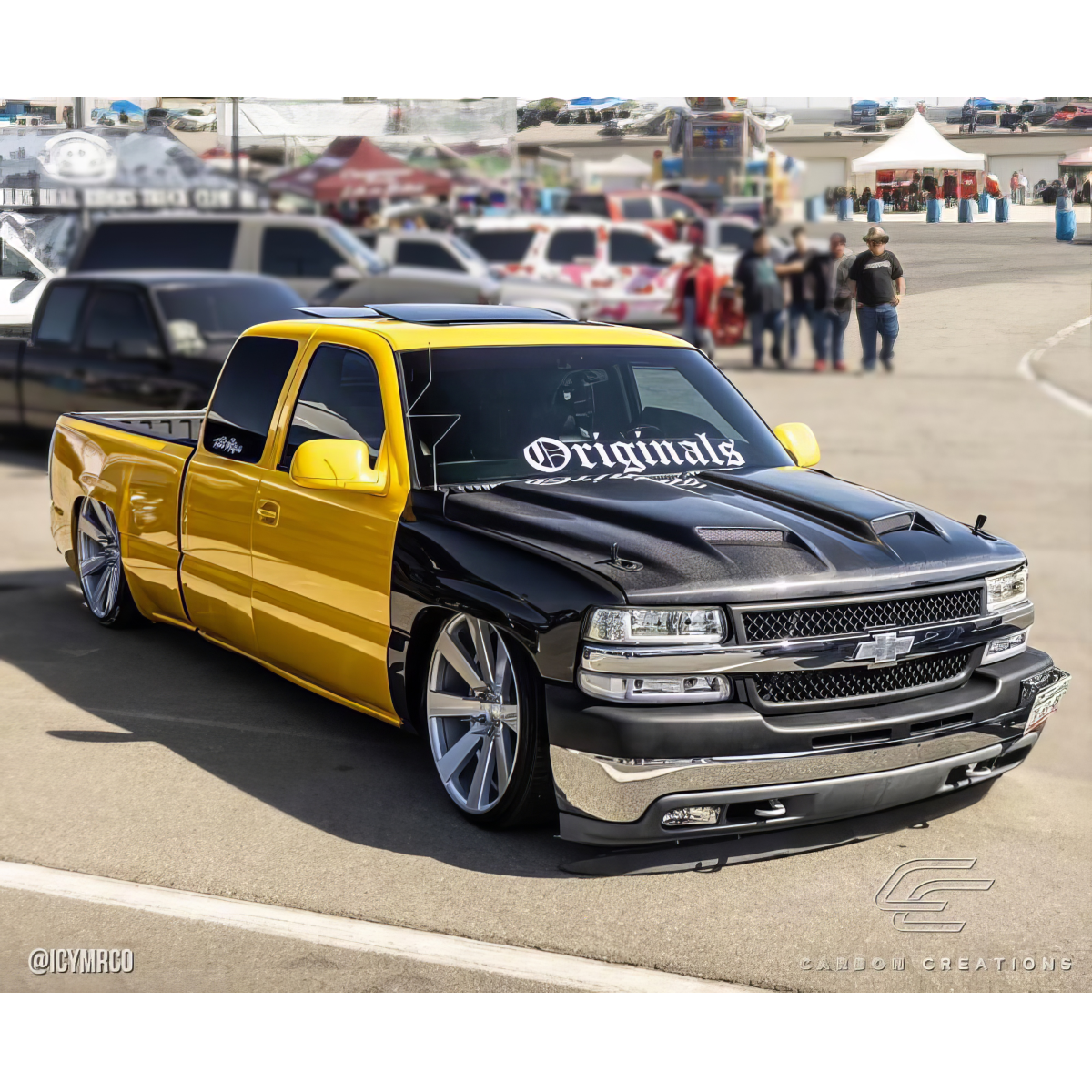 Modify your Chevrolet Silverado 1999 with our Exterior/Hoods - Front three quarter angle of customized Silverado