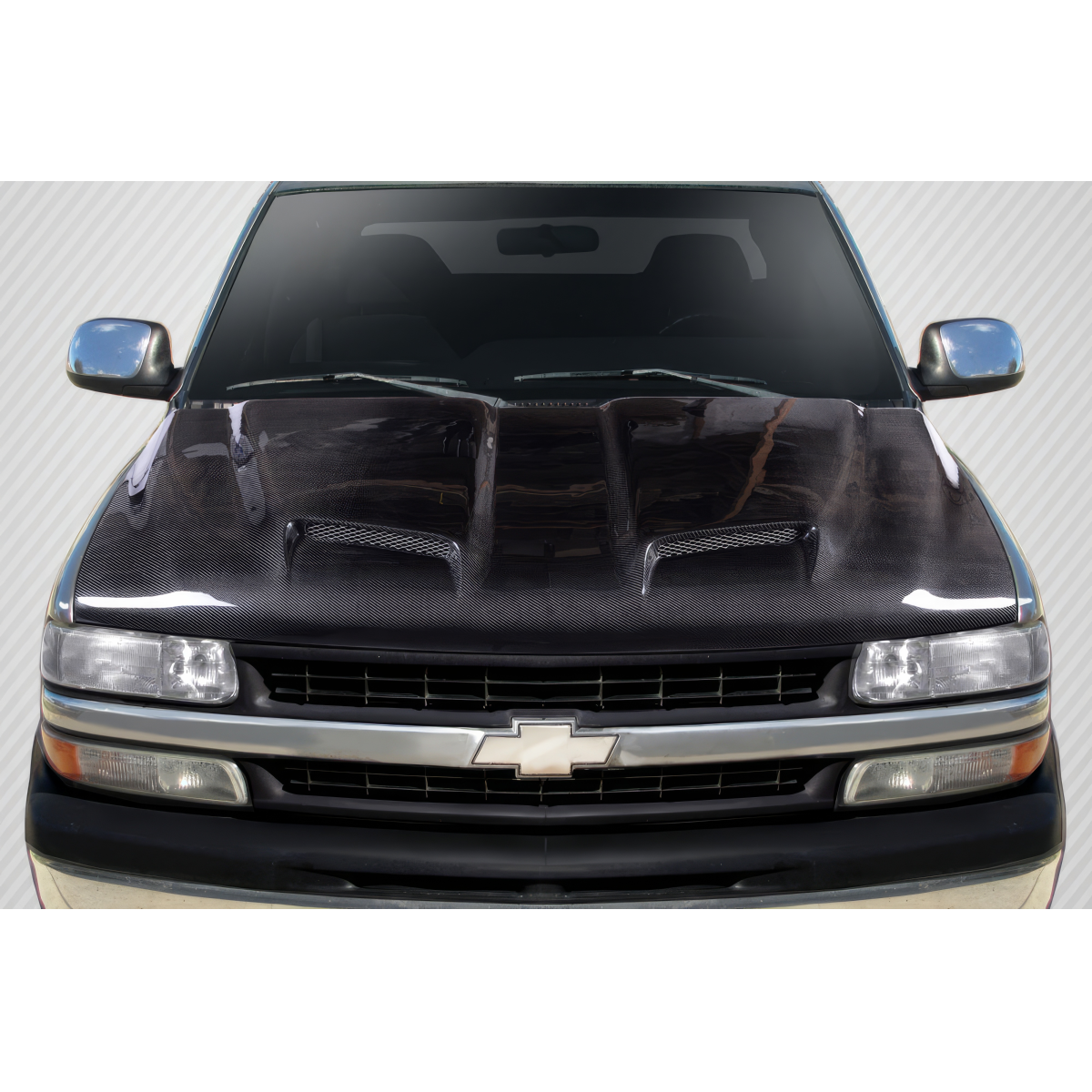 Modify your Chevrolet Silverado 1999 with our Exterior/Hoods - Front view of the Chevrolet Silverado hood