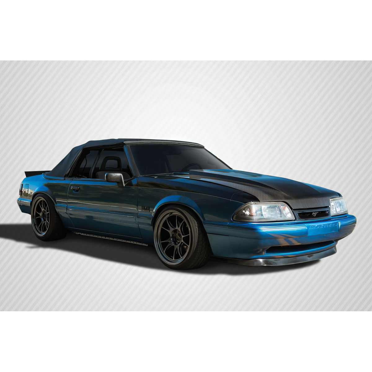 Modify your Ford Mustang 1987 with our Exterior/Hoods - Front angle with slightly low perspective view