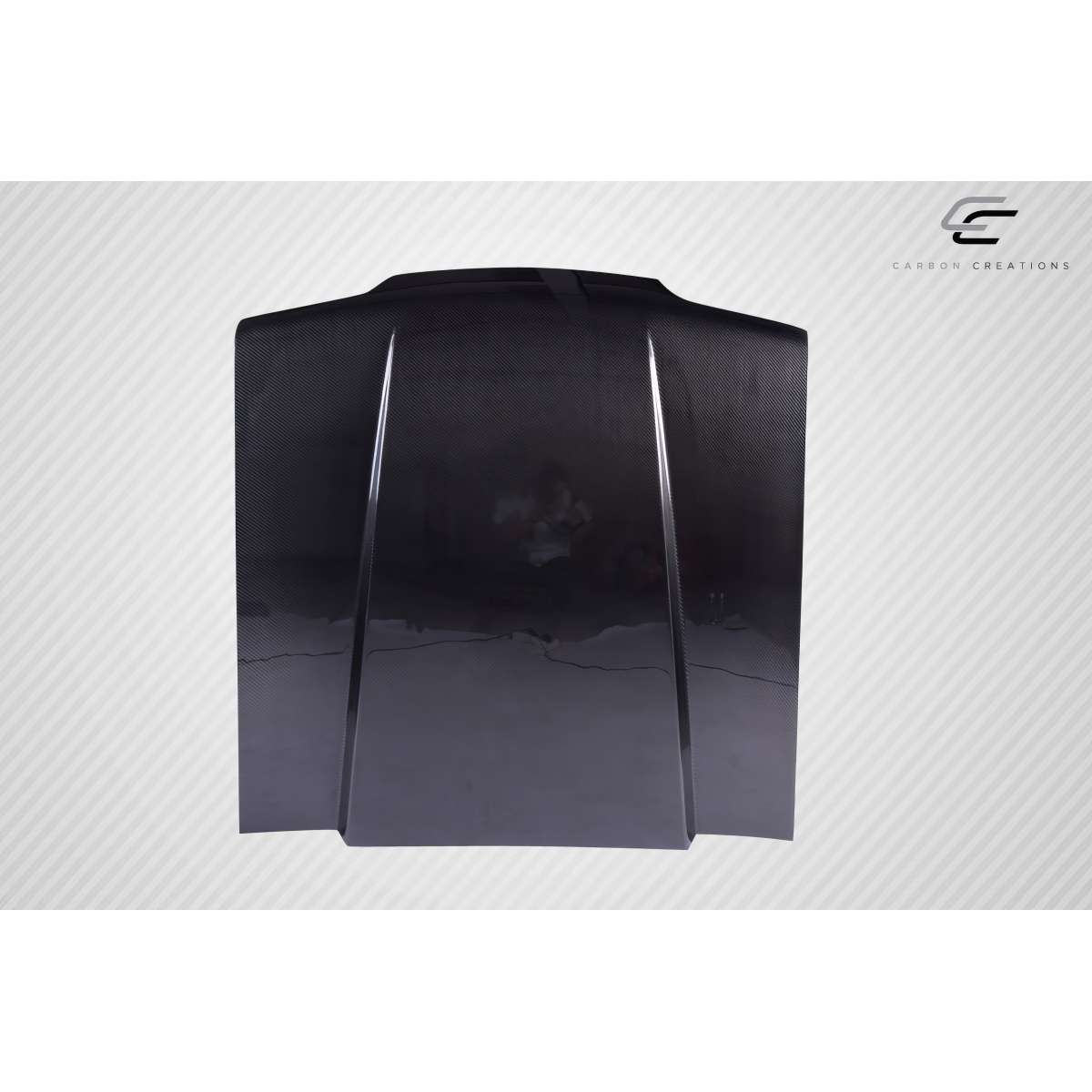 Modify your Ford Mustang 1987 with our Exterior/Hoods - Front view of carbon fiber hood at a flat angle