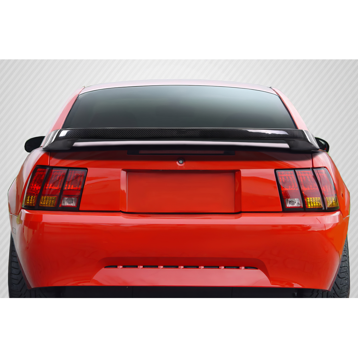 Modify your Ford Mustang 1999 with our Exterior/Wings - Rear view angle of Mustang with wing spoiler