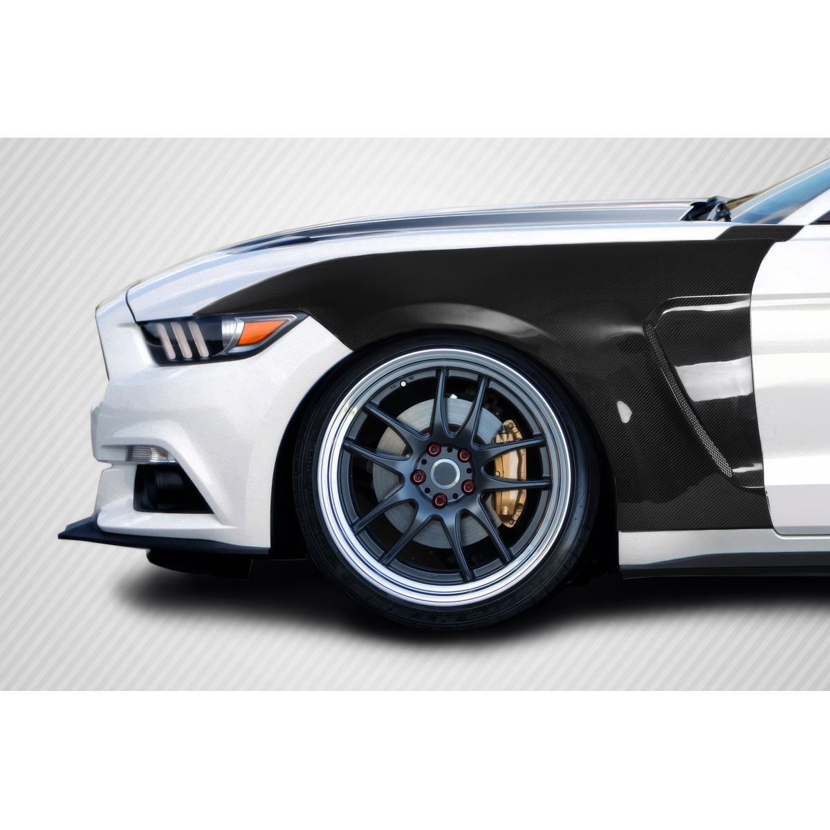 Modify your Ford Mustang 2015 with our Exterior/Fenders - Side angle view of a modified car fender