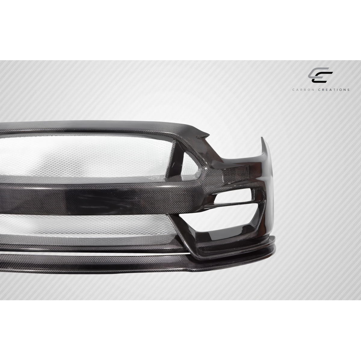 Modify your Ford Mustang 2015 with our Exterior/Front Bumpers or Lips - Front angle view of carbon fiber bumper