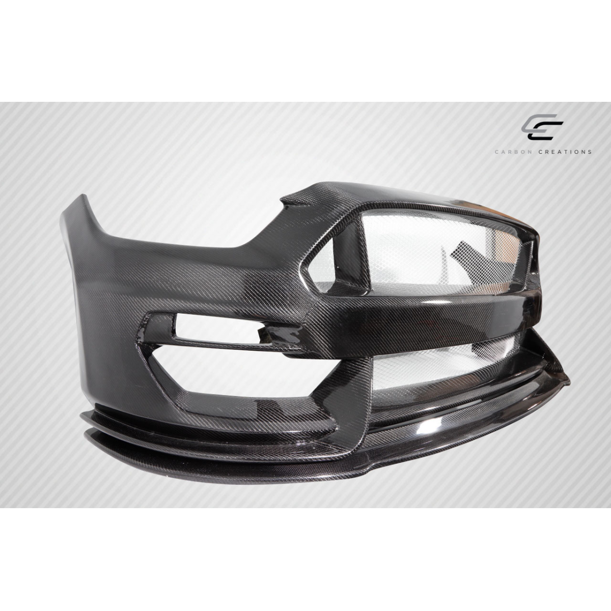 Modify your Ford Mustang 2015 with our Exterior/Front Bumpers or Lips - Front view angle of a carbon fiber bumper