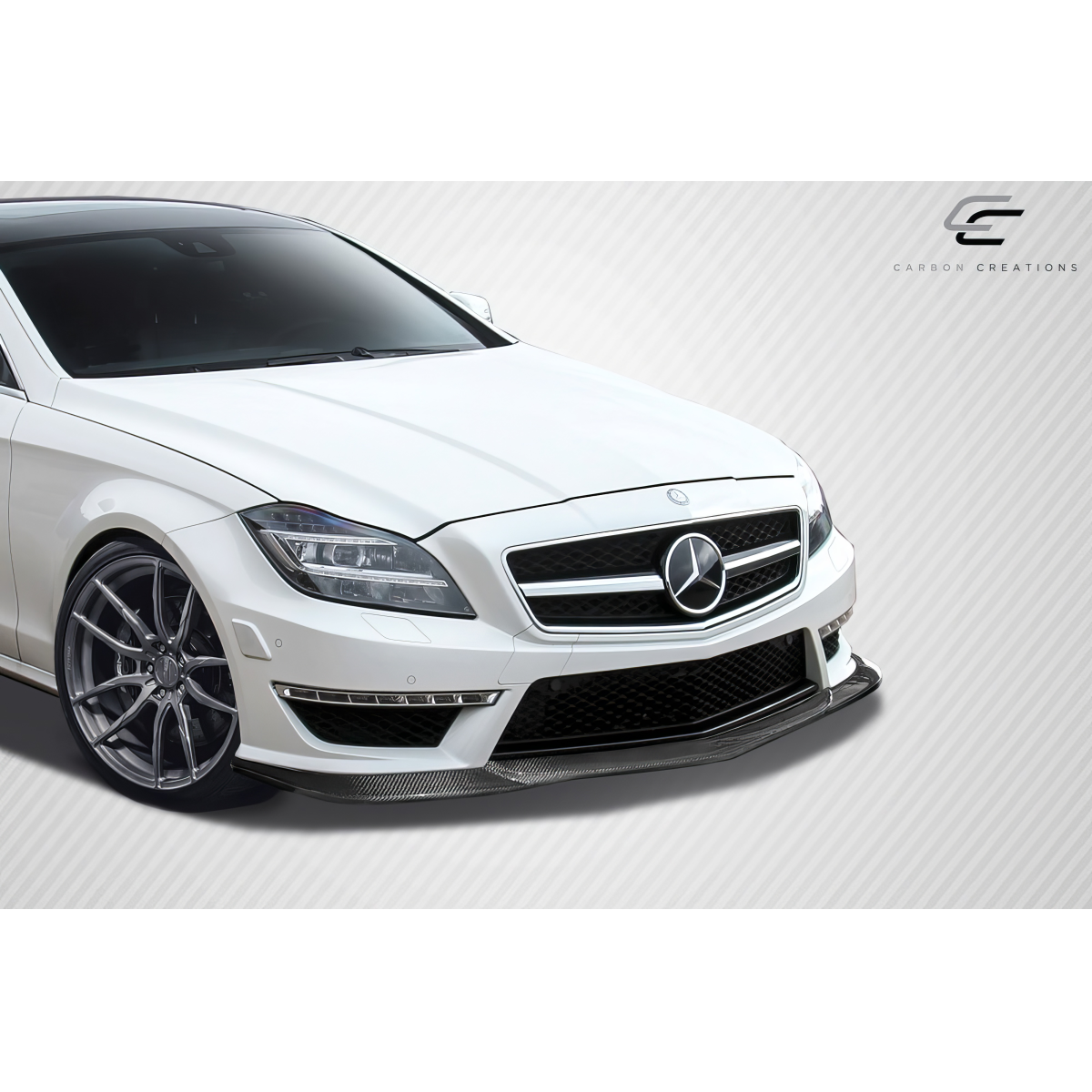 Modify your Mercedes-Benz CLS-Class 2012 with our Exterior/Front Bumpers or Lips - Front angle view of the lip spoiler installed