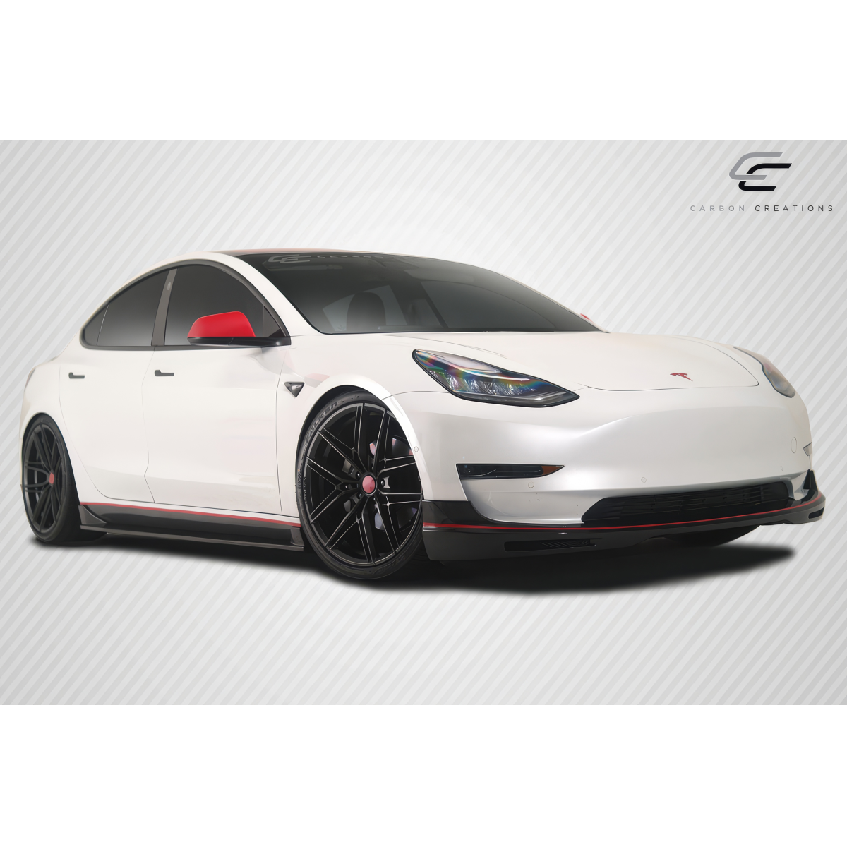 Modify your Tesla 3 2018 with our Exterior/Front Bumpers or Lips - The image shows a vehicle from a low front angle