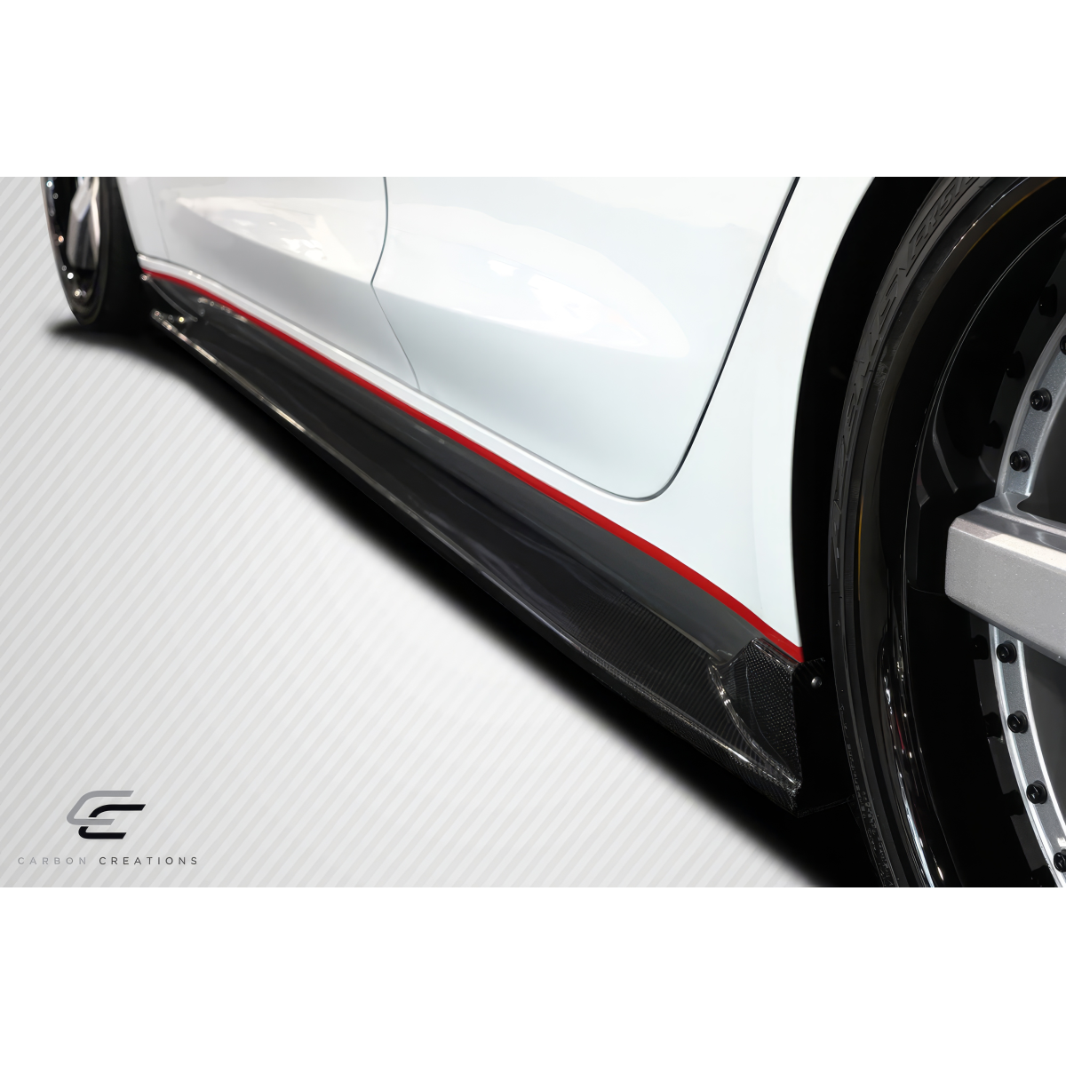 Modify your Tesla 3 2018 with our Exterior/Side Skirts - Side view angle of carbon fiber side skirts