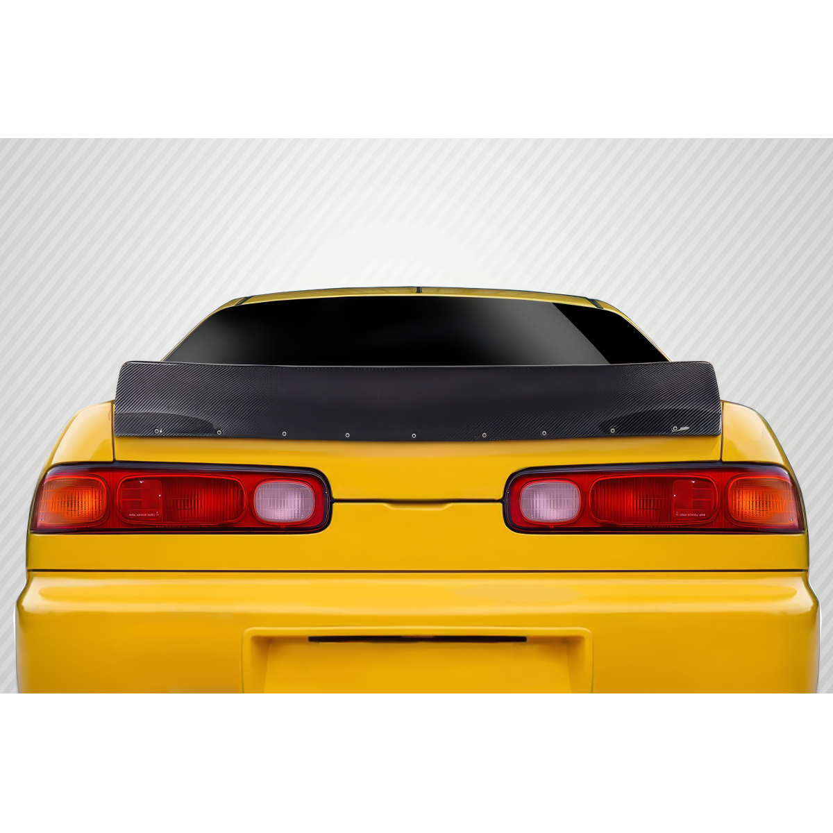 Modify your Acura Integra 1994 with our Exterior/Wings - Rear view of a yellow car at a straight angle