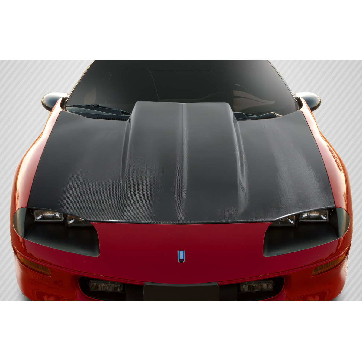 Modify your Chevrolet Camaro 1993 with our Exterior/Hoods - Front view of vehicle hood at a high angle