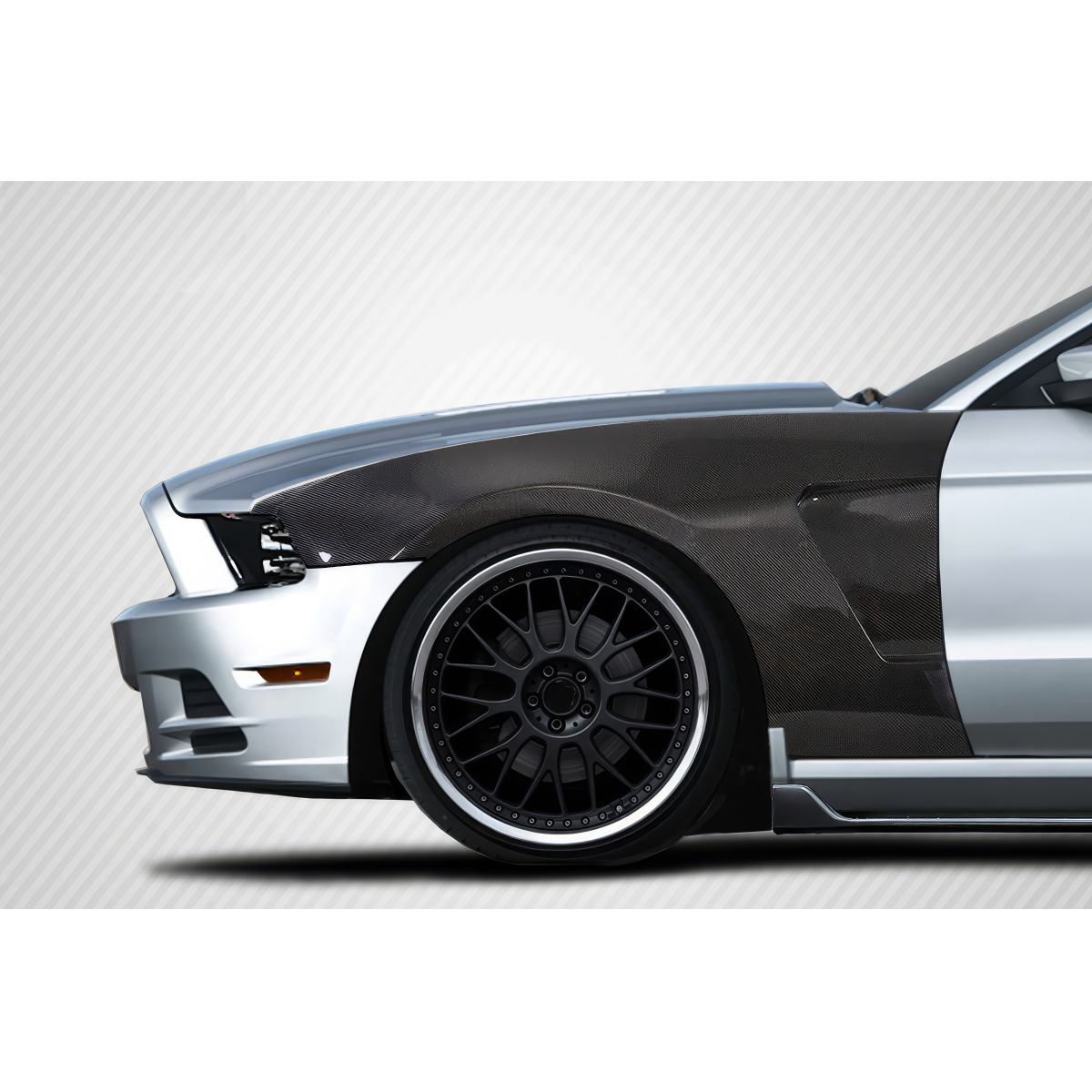 Modify your Ford Mustang 2010 with our Exterior/Fenders - Side angle view of carbon fiber fender