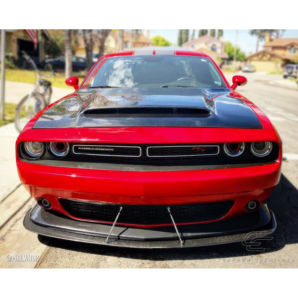 Modify your Dodge Challenger 2008 with our Exterior/Hoods - Front view of vehicle at eye level angle