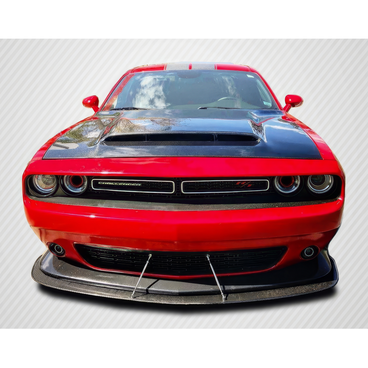 Modify your Dodge Challenger 2008 with our Exterior/Hoods - Frontal view of a car part angled head-on