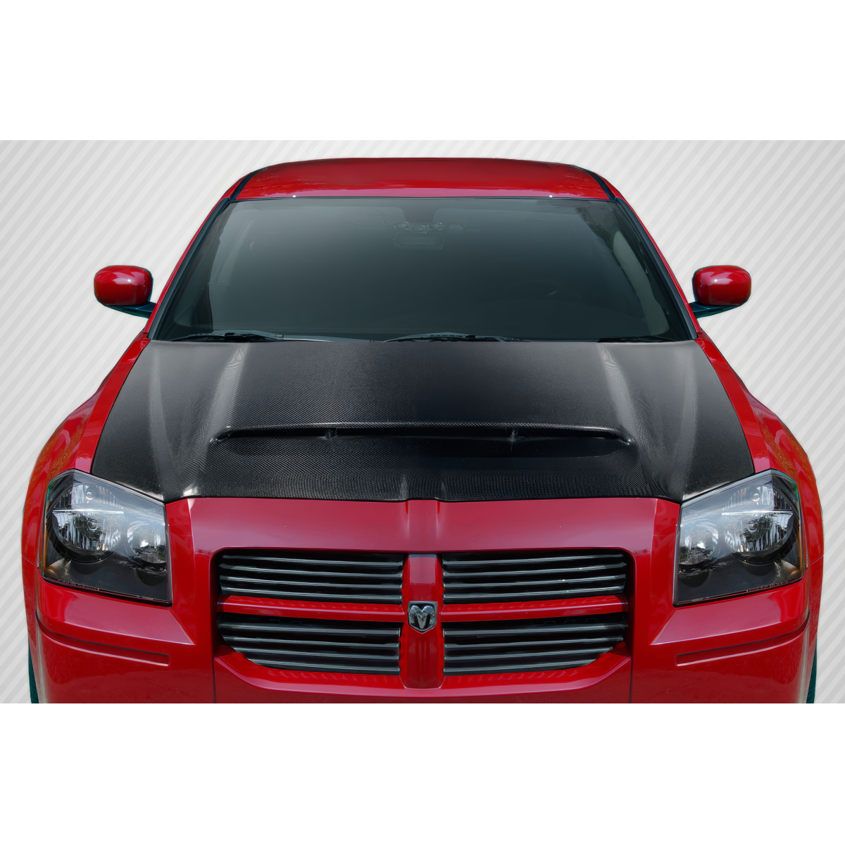 Modify your Dodge Magnum 2005 with our Exterior/Hoods - Front view of vehicle hood at a straight angle