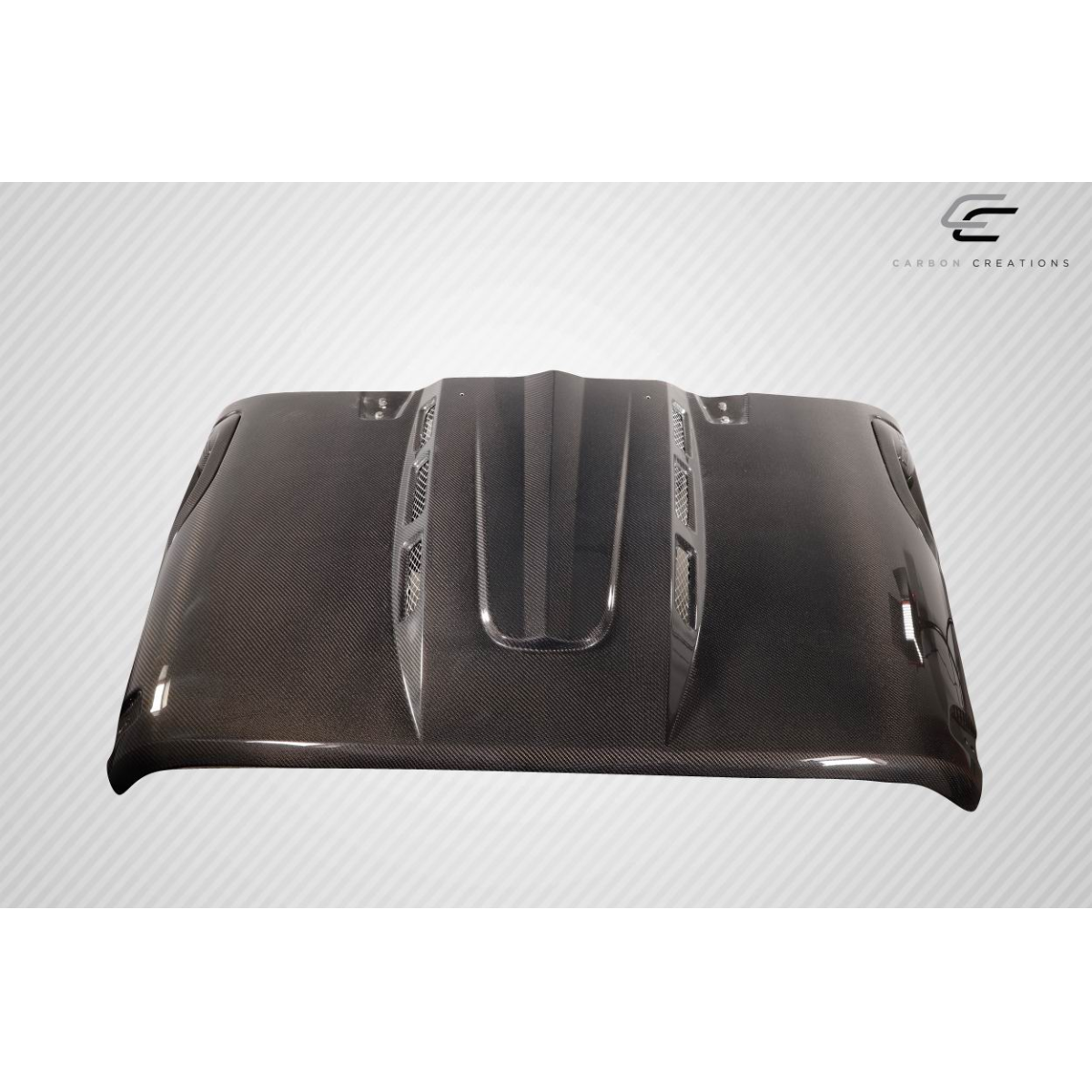 Modify your Jeep Wrangler 2007 with our Exterior/Hoods - Top view of a carbon fiber hood part