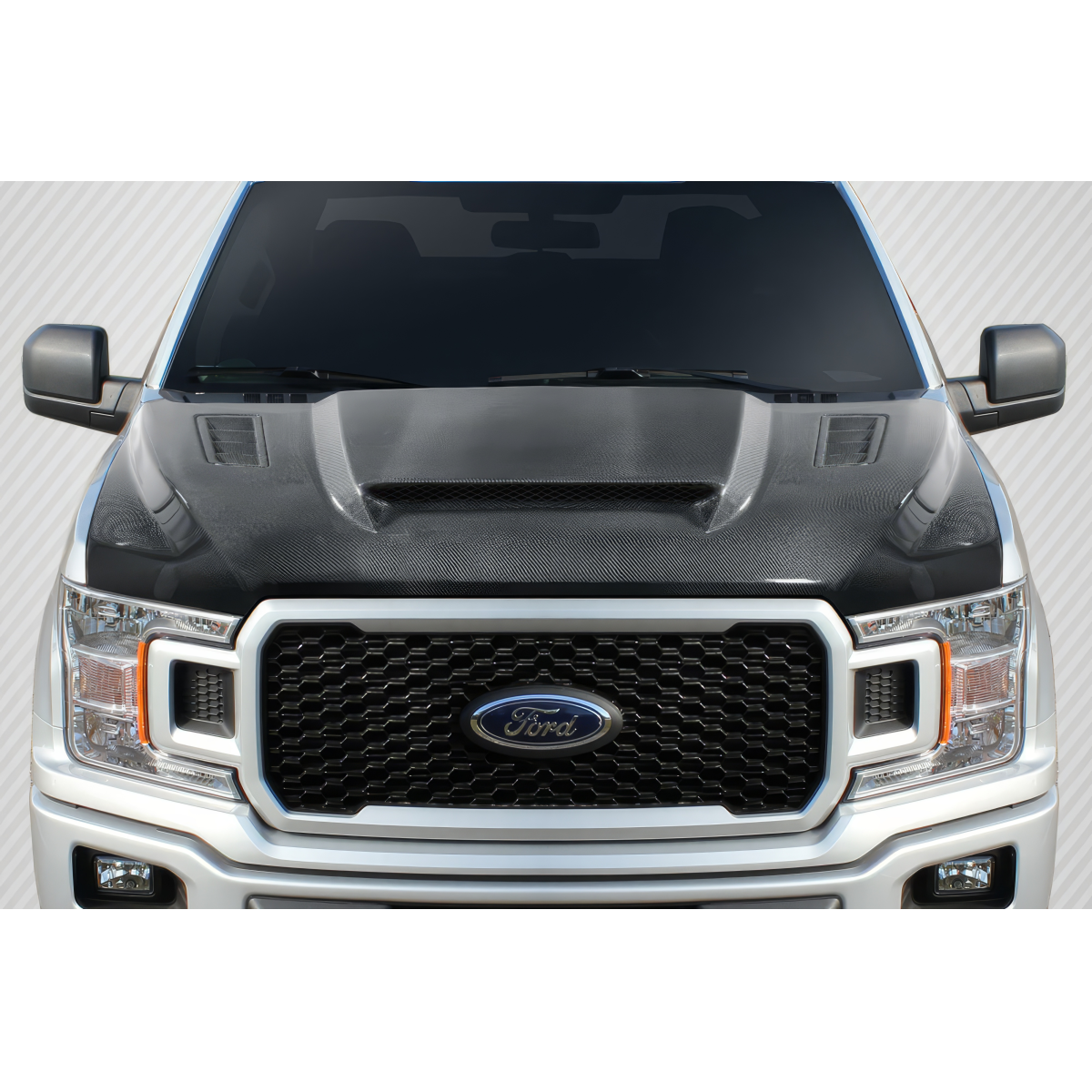 Modify your Ford F-150 2015 with our Exterior/Hoods - Front view of carbon fiber hood from above