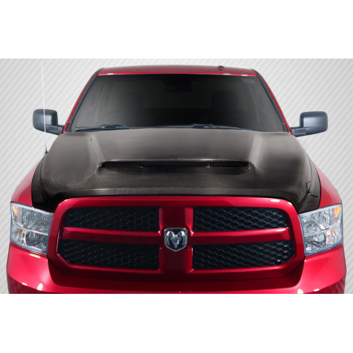 Modify your Dodge Ram 2009 with our Exterior/Hoods - Front view of vehicle showing hood design