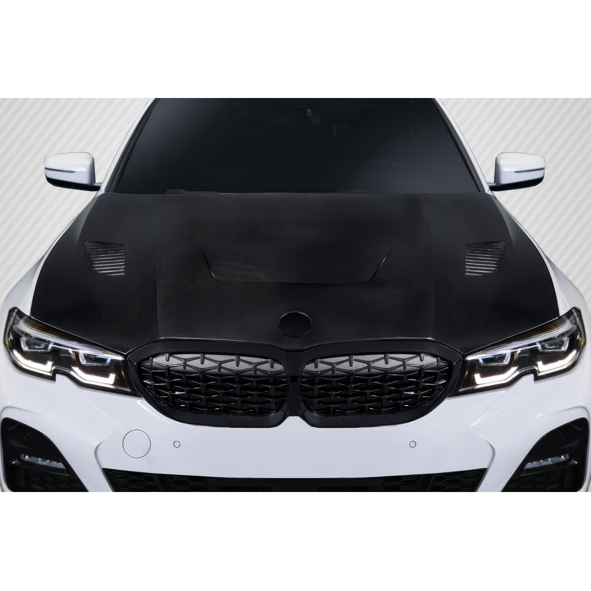 Modify your BMW 3-Series 2019 with our Exterior/Hoods - Front top view of hood at a straight angle