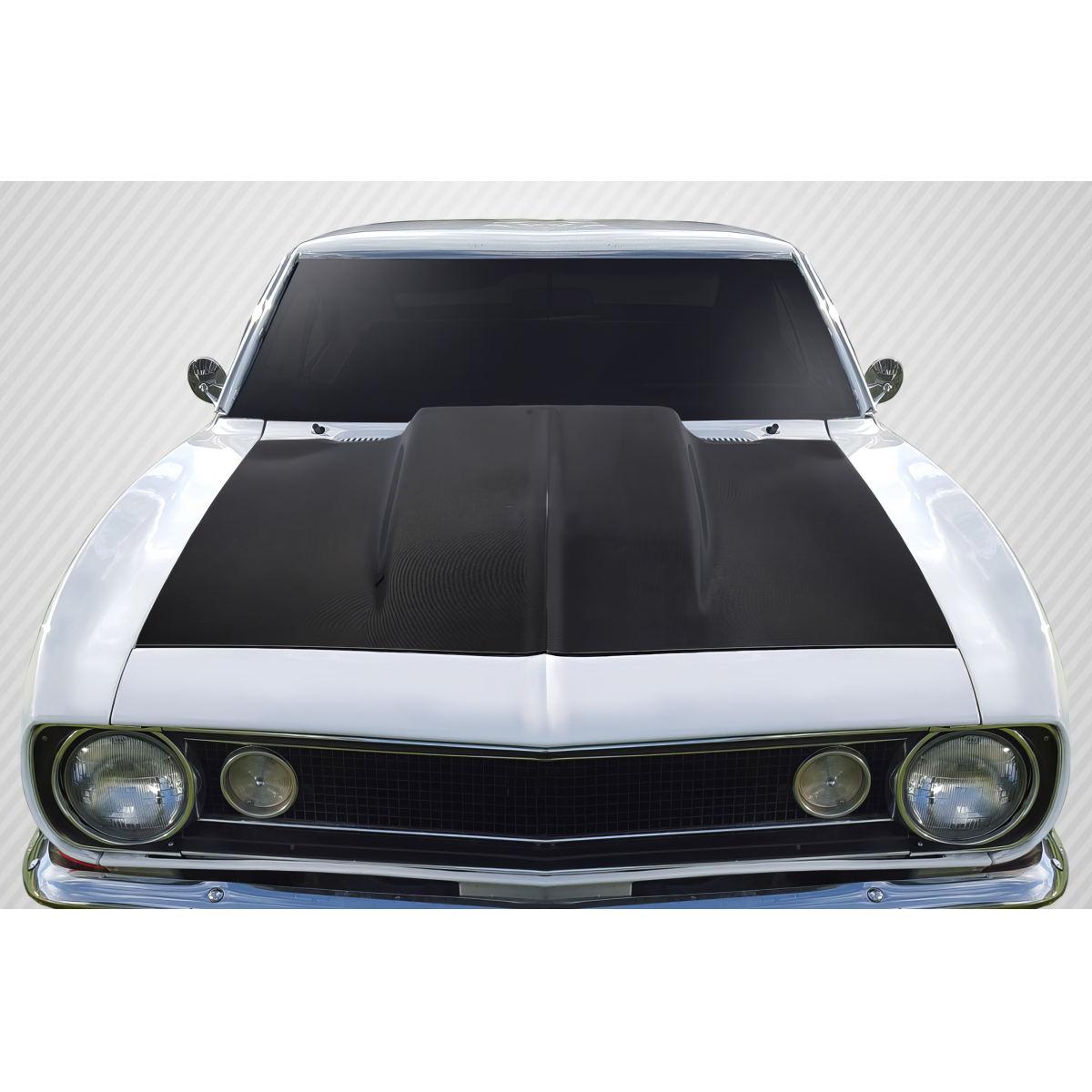 Modify your Chevrolet Camaro 1967 with our Exterior/Hoods - Front view of a Chevrolet Camaro cowl hood