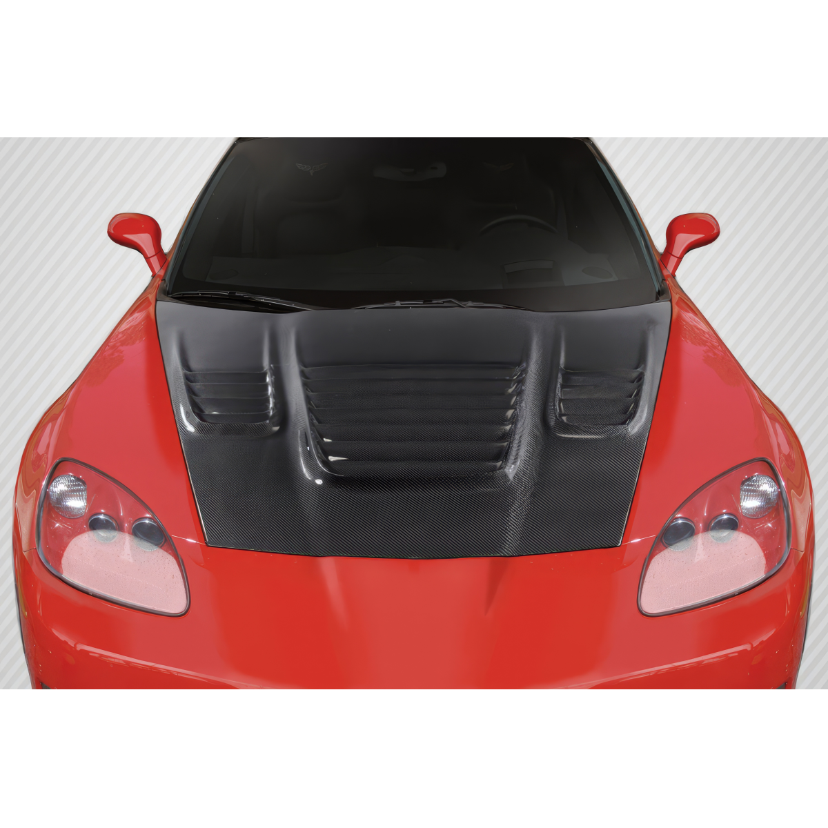 Modify your Chevrolet Corvette 2005 with our Exterior/Hoods - Front view of car hood from a high angle