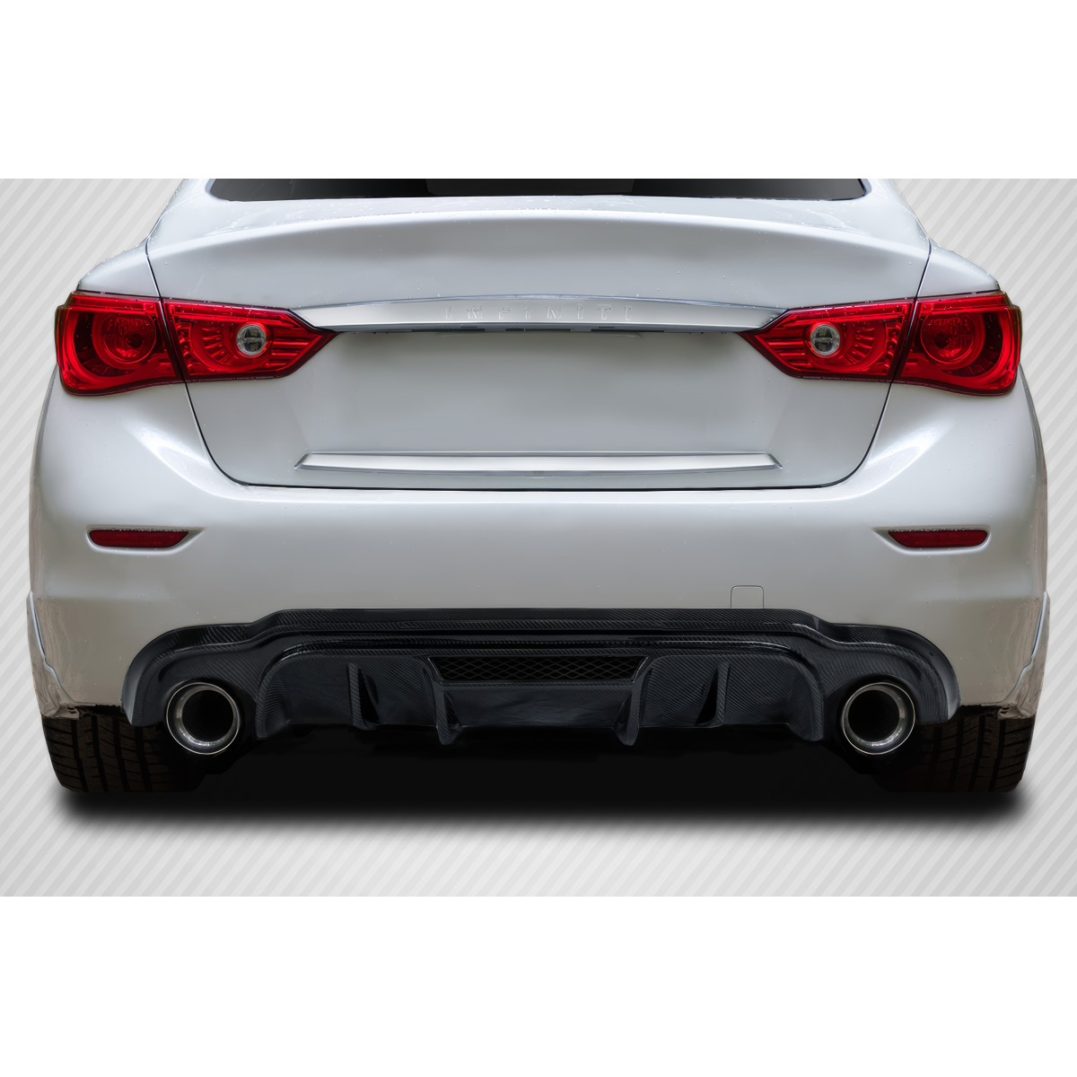 Modify your Infiniti Q50 2014 with our Exterior/Diffusers - Image shows rear view at straight angle