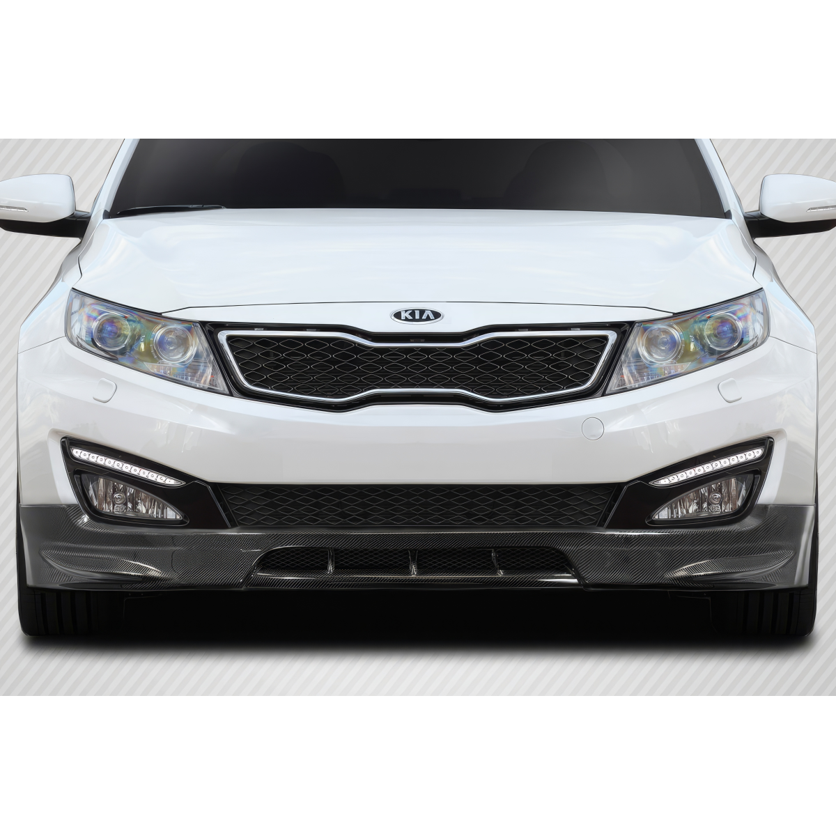 Modify your KIA Optima 2011 with our Exterior/Front Bumpers or Lips - Front view of a car part at a straight angle