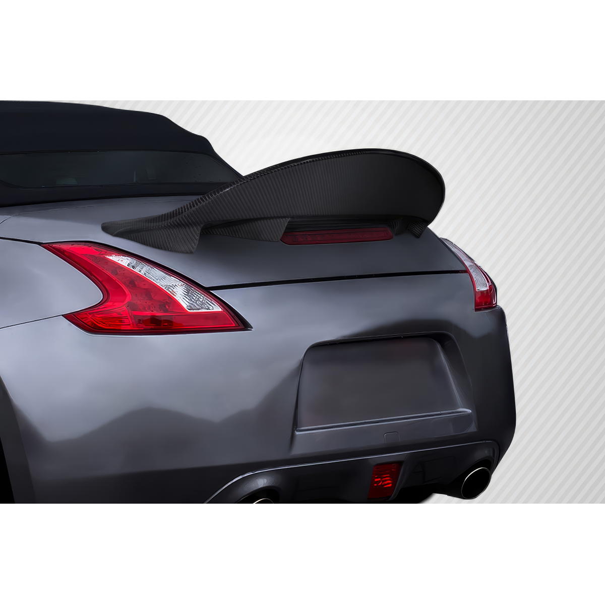 Modify your Nissan 370Z 2009 with our Exterior/Wings - Rear view angle of the vehicle's spoiler