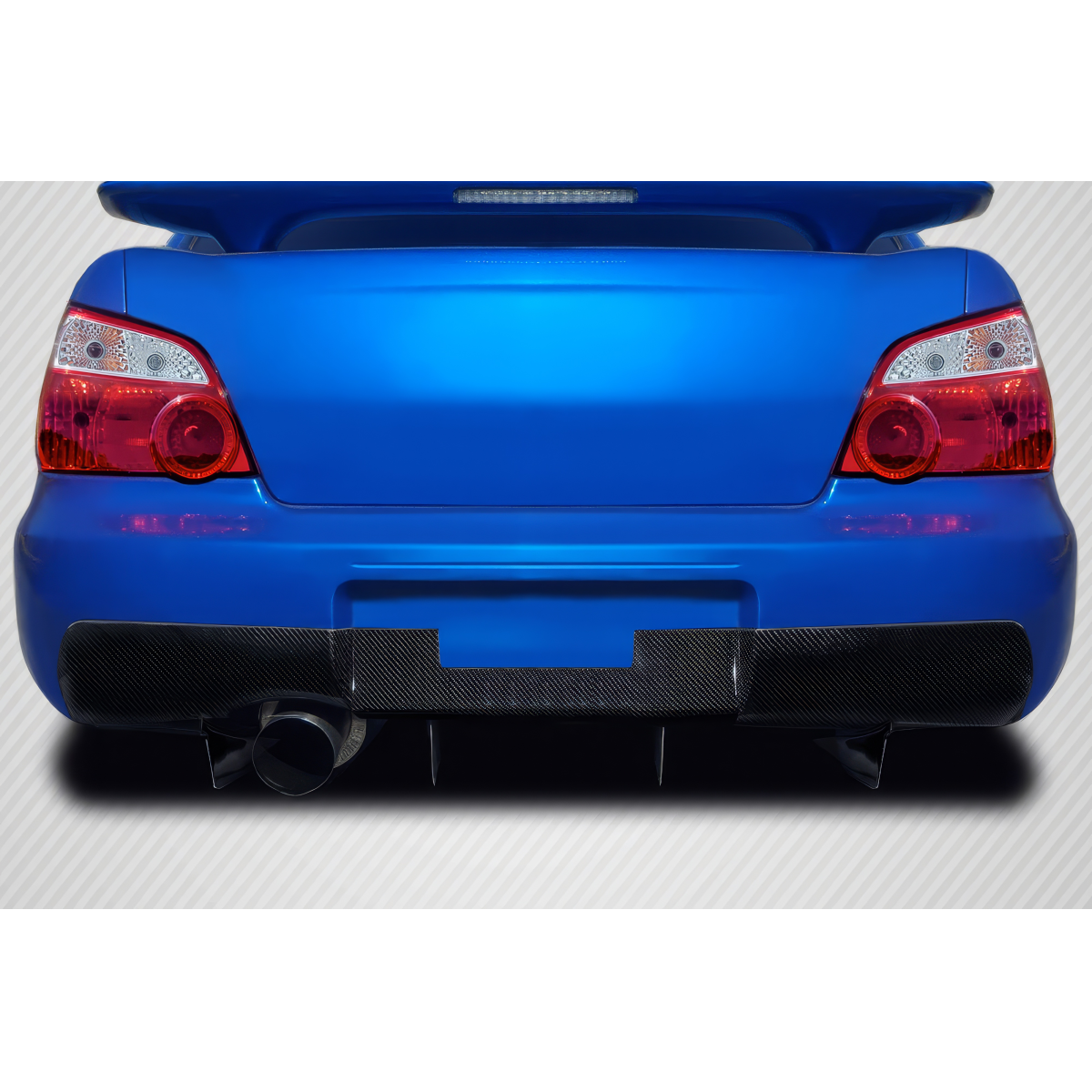 Modify your Subaru Impreza 2002 with our Exterior/Diffusers - Rear view angle of a blue Subaru Impreza