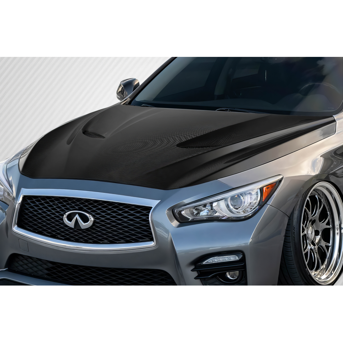 Modify your Infiniti Q50 2014 with our Exterior/Hoods - Front angle view of hood on Infiniti Q50