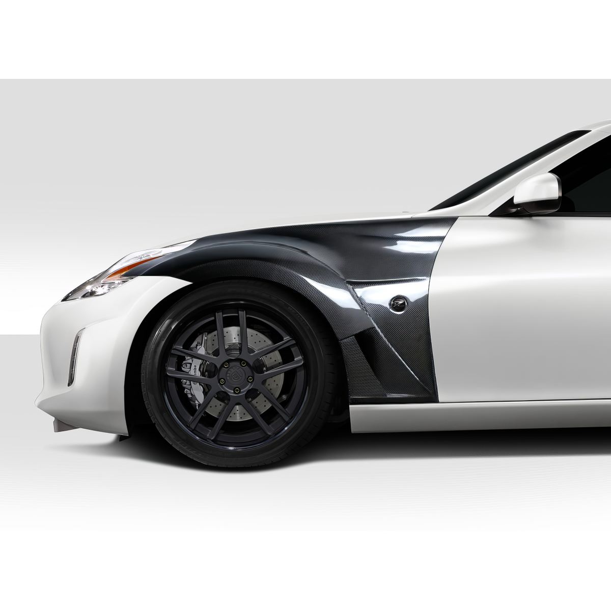 Modify your Nissan 370Z 2009 with our Exterior/Fenders - Side angle view of carbon fiber fender