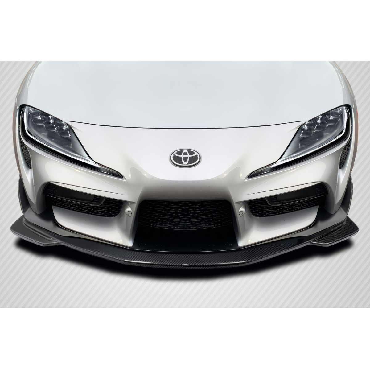 Modify your Toyota Supra 2019 with our Exterior/Front Bumpers or Lips - Front angle view of carbon fiber front lip spoiler