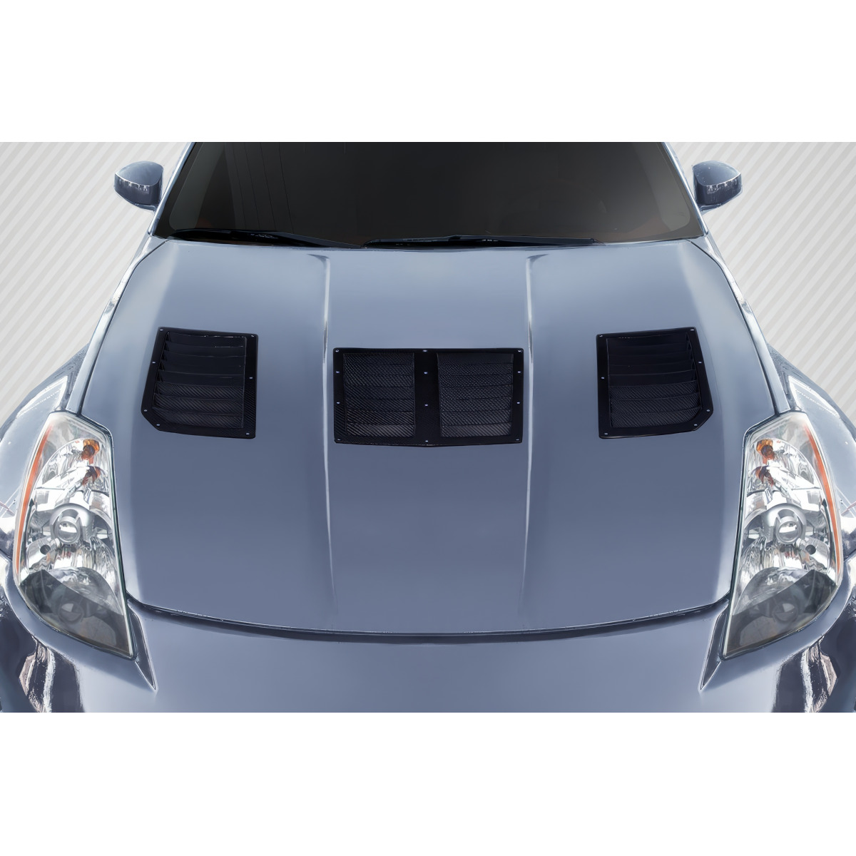 Modify your Nissan 350Z 2003 with our Exterior/Hoods - Overhead angle of hood vents on Nissan 350Z