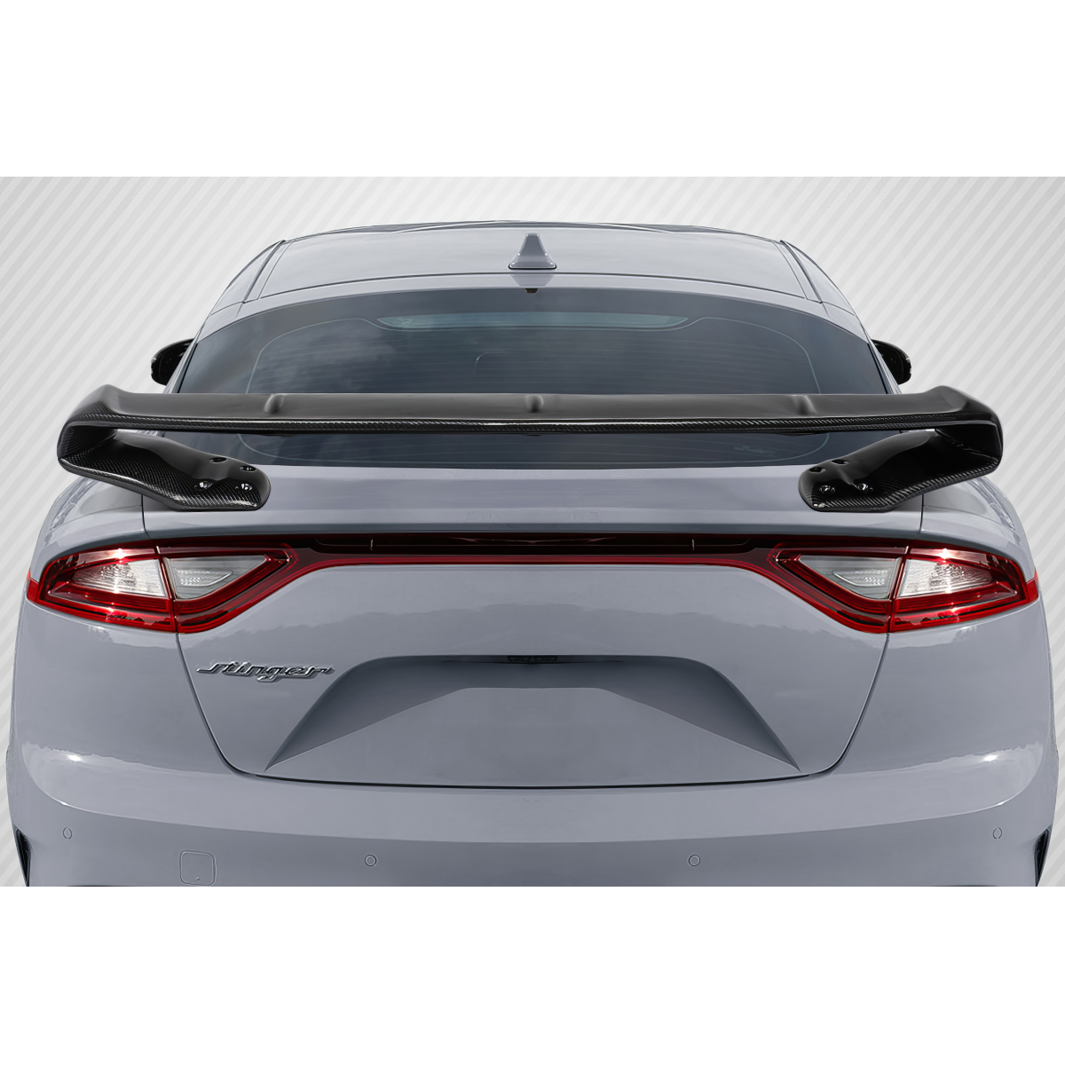 Modify your KIA Stinger 2018 with our Exterior/Wings - Rear view of car showing wing at a top angle