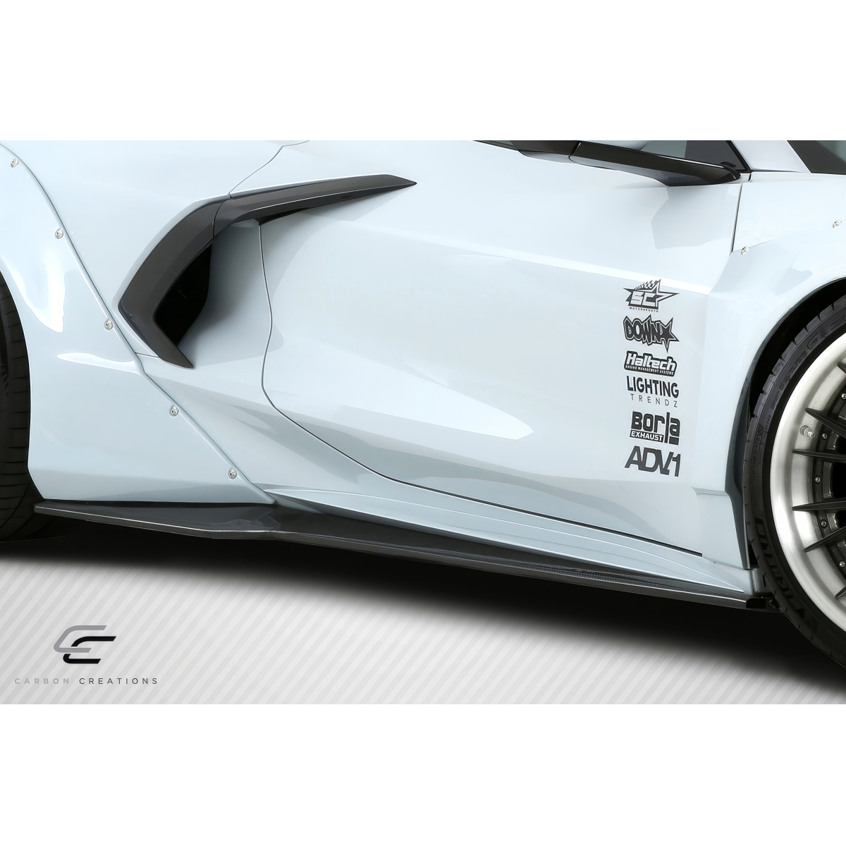 Modify your Chevrolet Corvette 2020 with our Exterior/Other Exterior - The image shows the side skirt at a low side angle