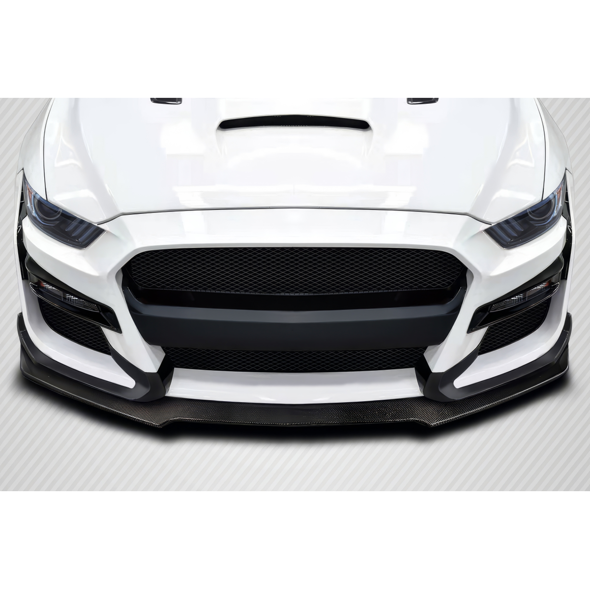 Modify your Ford Mustang 2015 with our Exterior/Front Bumpers or Lips - Front view of carbon fiber lip spoiler