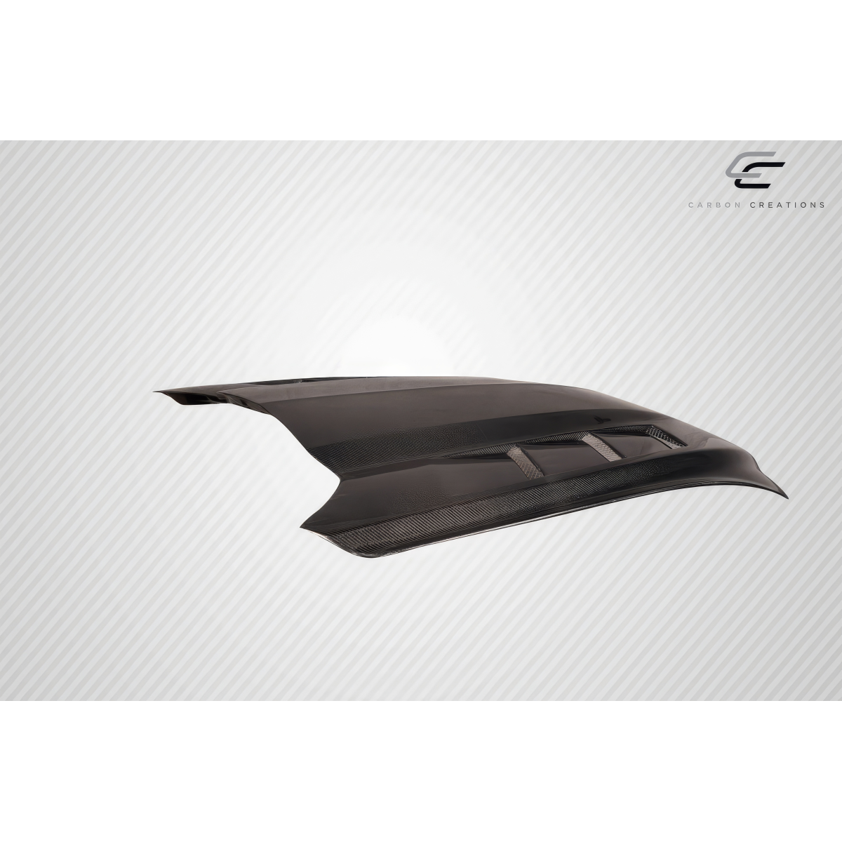 Modify your Ford Mustang 2015 with our Exterior/Hoods - Angled view showcasing carbon fiber hood design