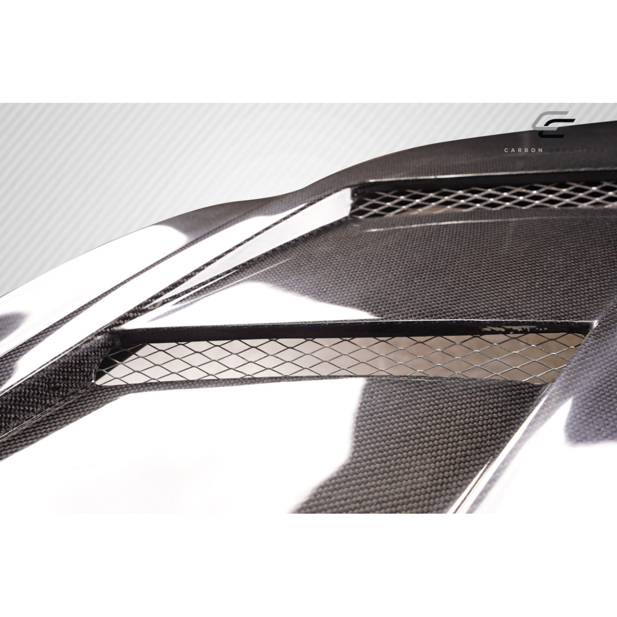 Modify your Ford Mustang 2015 with our Exterior/Hoods - Top angle view of carbon fiber hood part