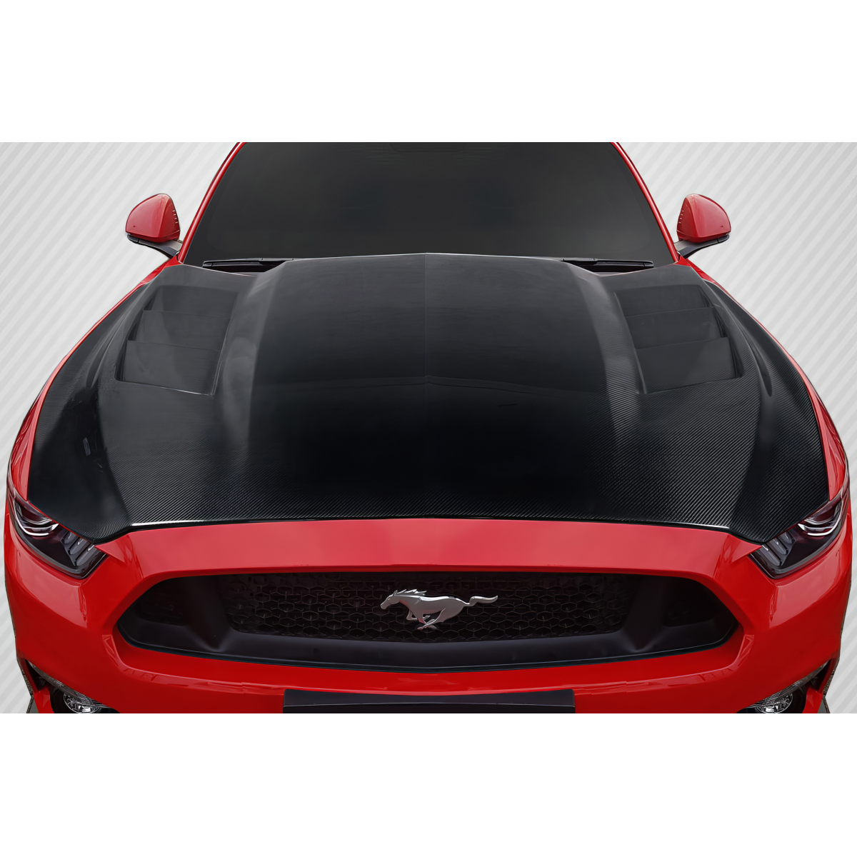 Modify your Ford Mustang 2015 with our Exterior/Hoods - Top down view of the hood at a 90 degree angle